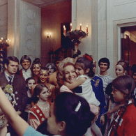 First Lady Pat Nixon greets White House visitors in 1969.